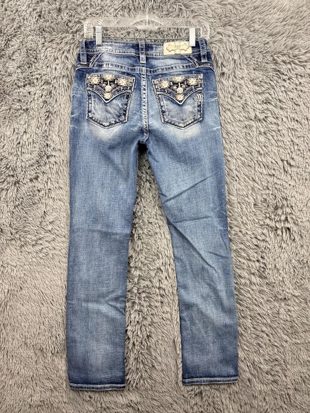 Miss Me Jeans Womens 28 Blue Mid Rise Straight Leg Medium Wash M9119T Aztec